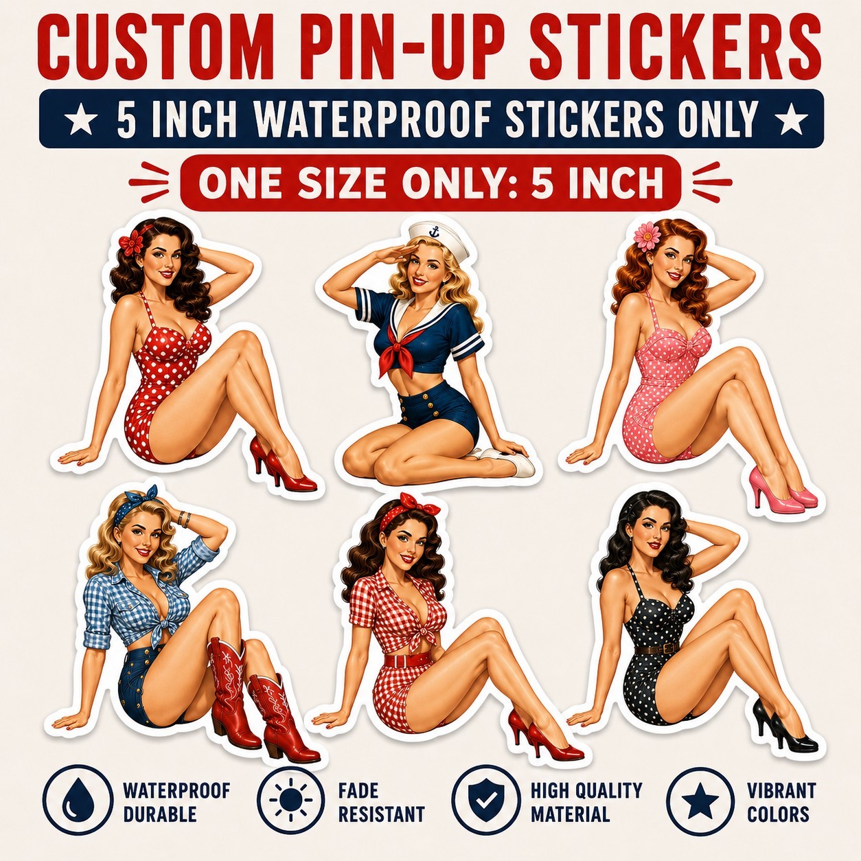 Custom Pin-Up Sticker 5 Inch Waterproof Personalized Adult Artwork gallery