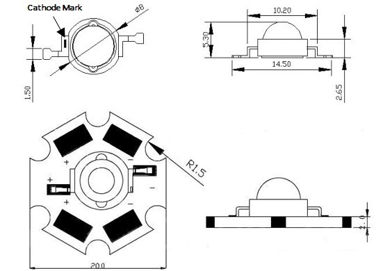 5 Pcs 5W Power LED with PCB, White 6500K, 450 Lumens at 1400mA, 60 Degree gallery