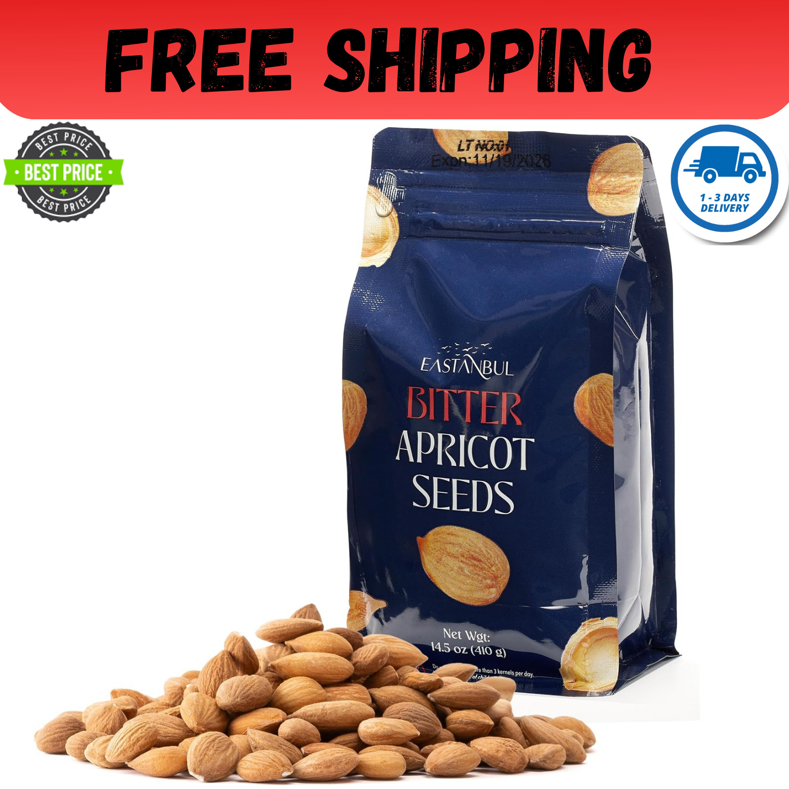 Organic Bitter Raw Apricot Kernel Premium Seeds 14oz Gluten Free Vegan USDA 1 lb gallery