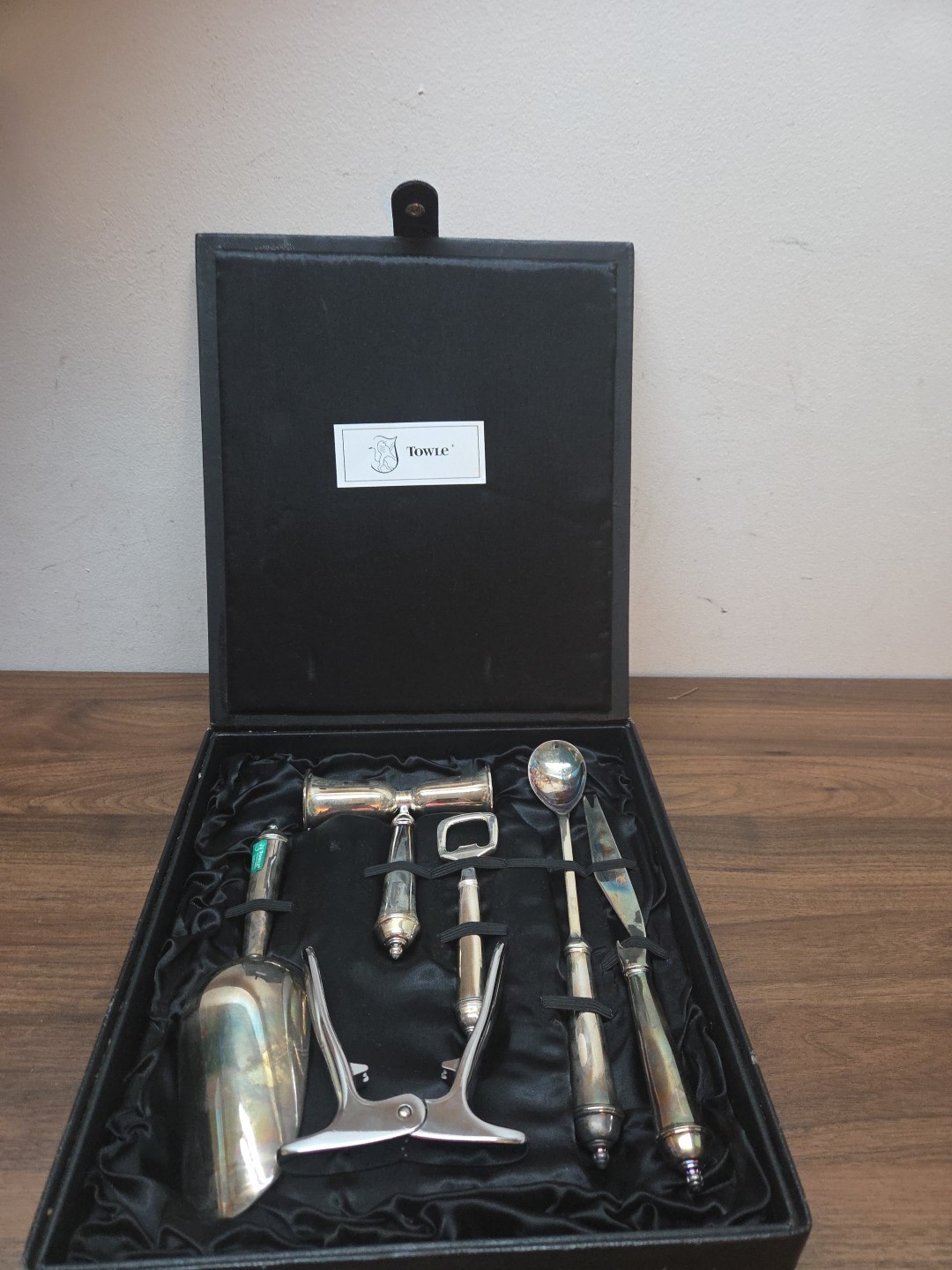 6 Pcs Vintage Towle Silversmiths Silver Plated Bar Tool Set In Box gallery