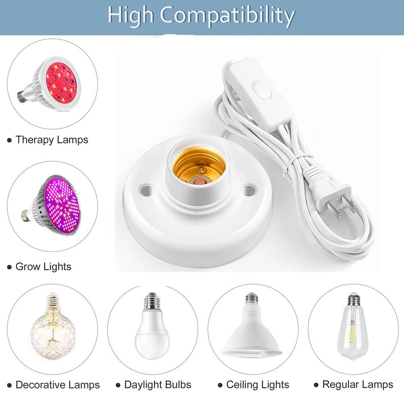  10Ft Light Bulb Socket with Cord,E26/ E27 Lamp Base Desktop, Light Socket with gallery