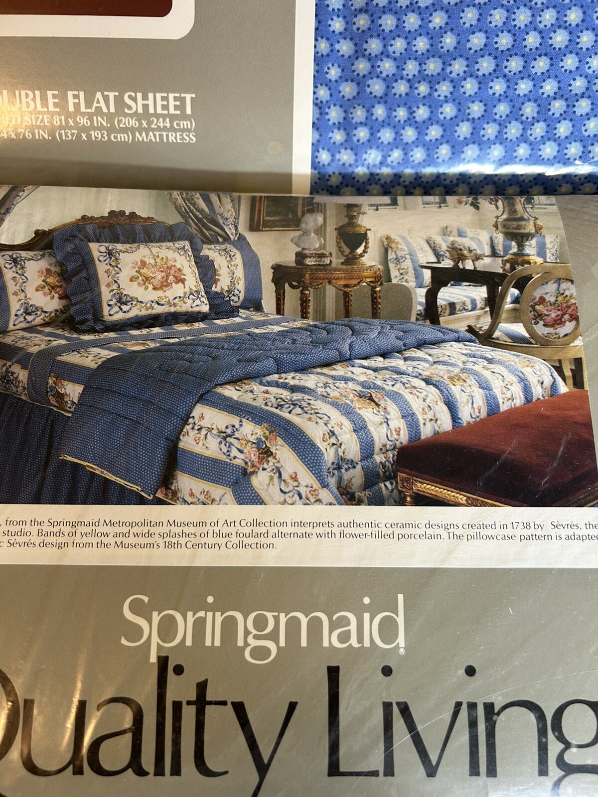 2 Vintage Springmaid Double Flat Sheets NOS 81 x 96 MMA Porcelain Basket Pattern gallery