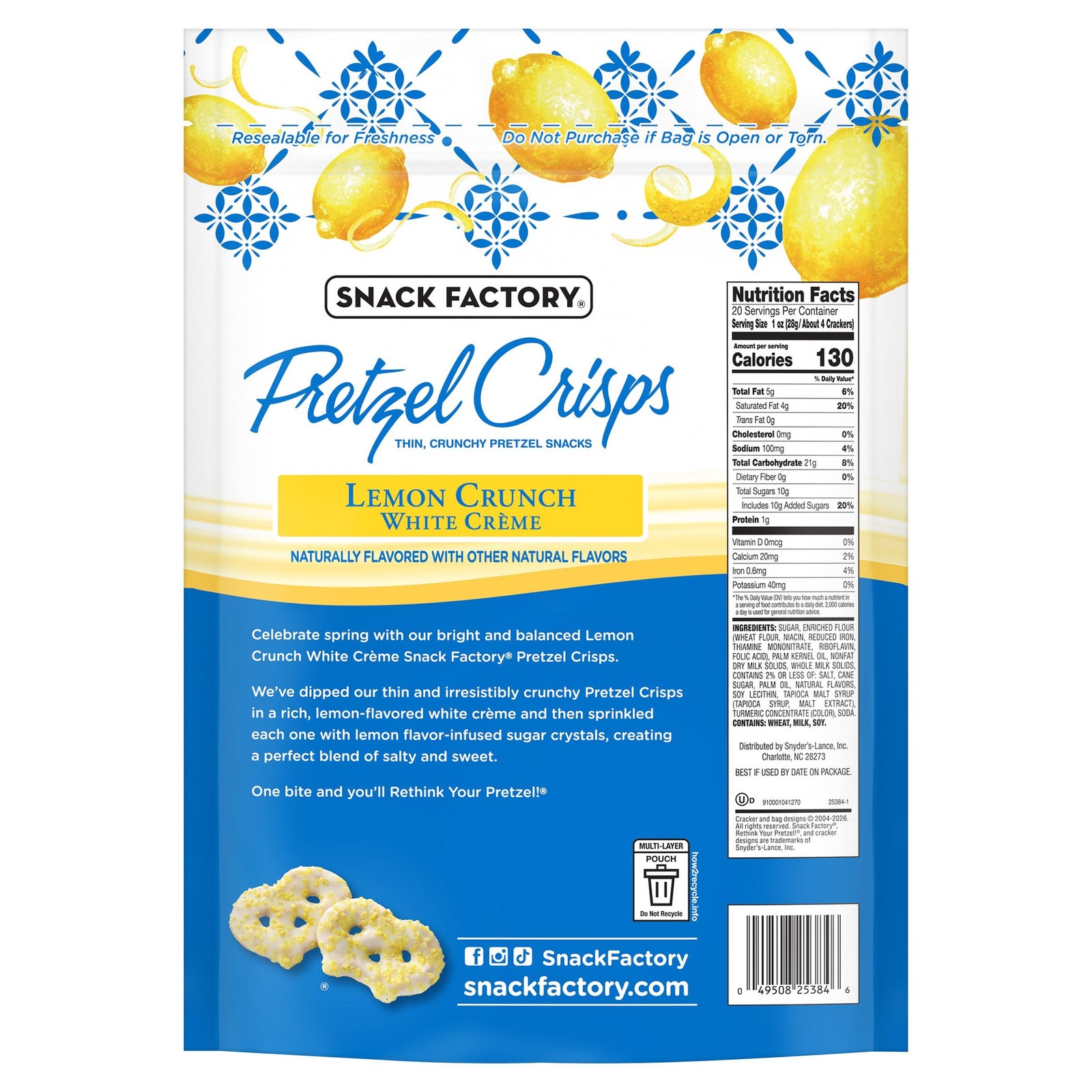 Snack Factory Lemon Crunch White Creme Pretzel Crisps, 20 oz gallery