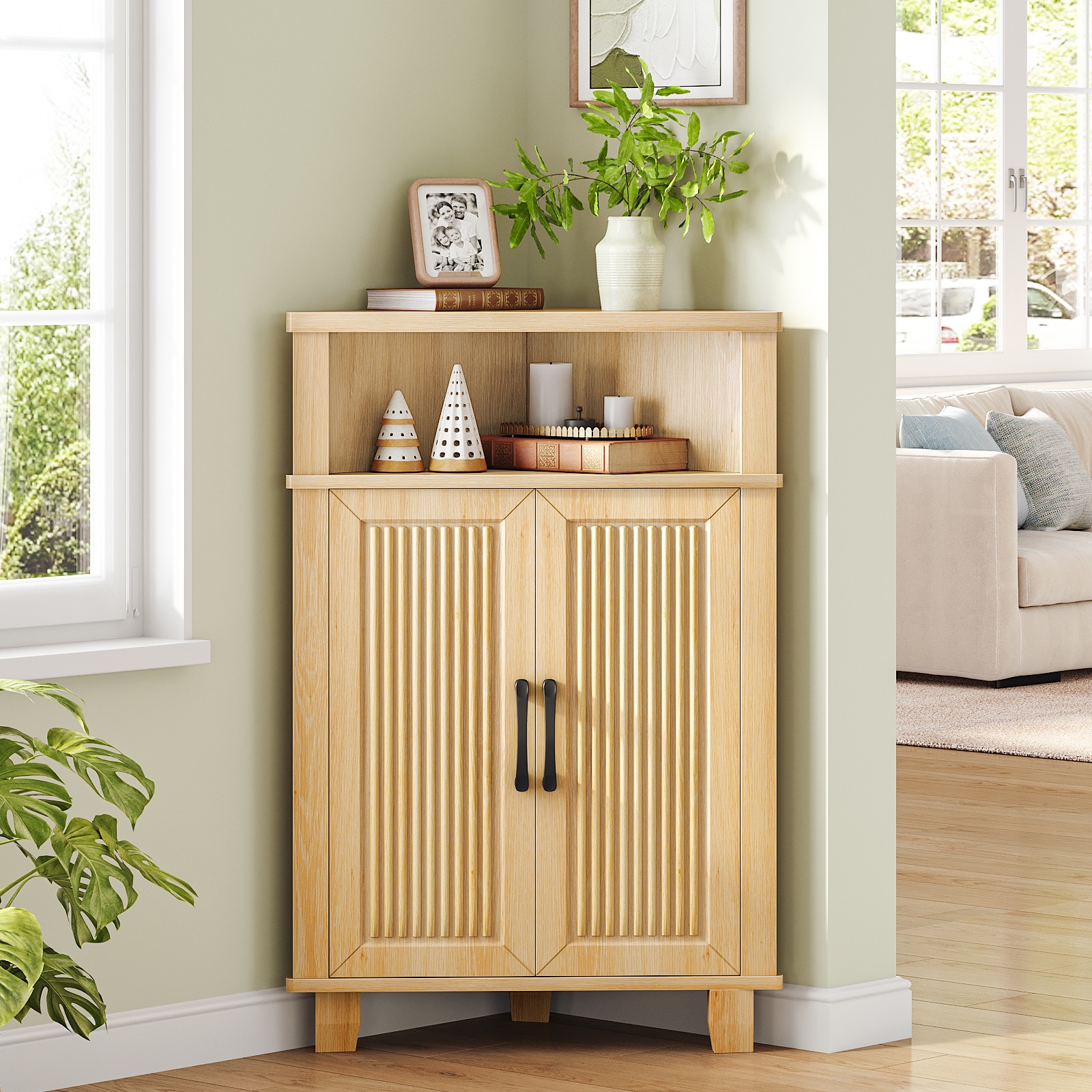 HOOBRO Small Corner Cabinet Side Storage Organizer Standing Corner Cabinet gallery