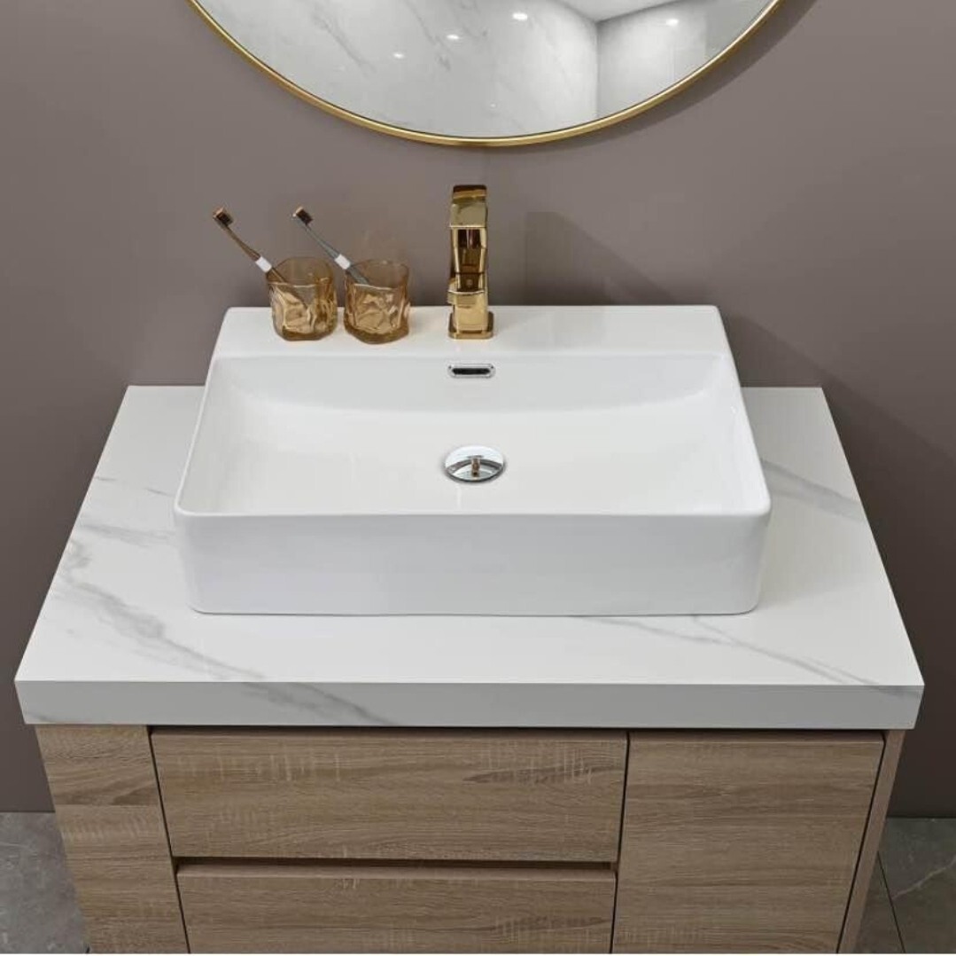 24'' Rectangle Bathroom Vessel Sink and Pop Up Drain Combo, Above Counter gallery