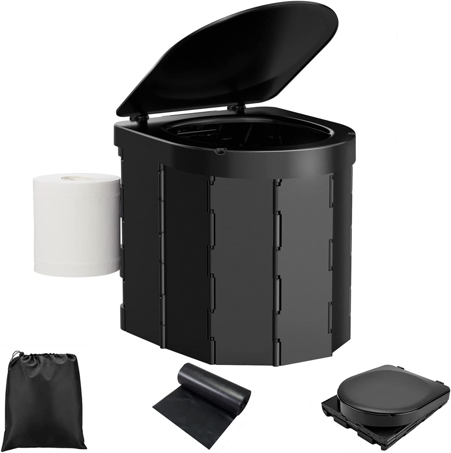 Portable Toilet with Lid, Retractable TP Holder, Carry Bag and Disposible Liner gallery