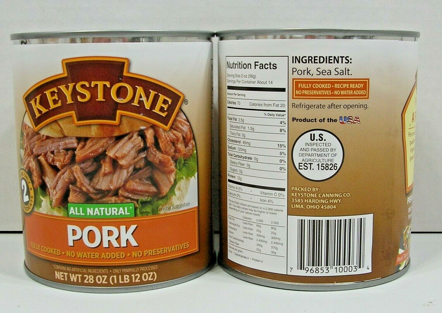(8 Cans) Keystone Pork **ALL NATURAL - NO PRESERVATIVES - FULLY COOKED** 28oz gallery