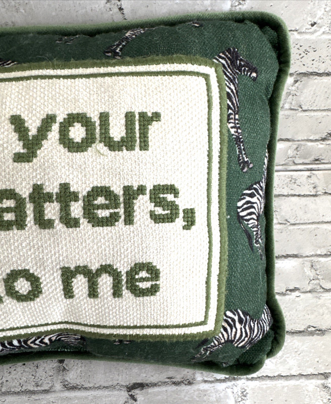 Needlepoint Decorative Throw Pillow Rectangular Green Ivory Zebra JUST NOT TO ME gallery
