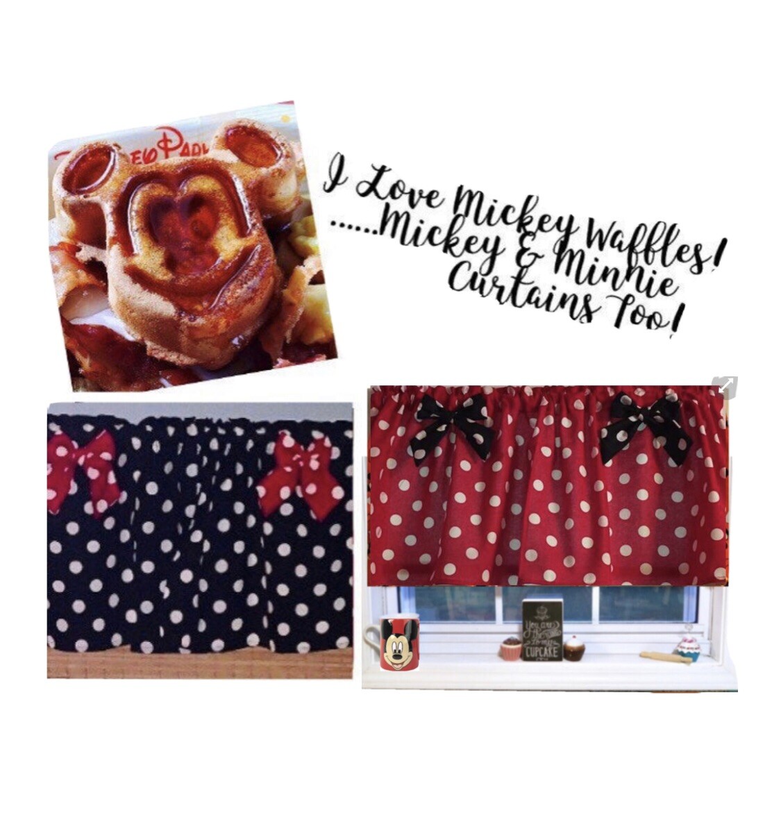 MIckey Mouse Red Or Black Minnie Mouse Valance Window Topper Cotton 43"W x 15"L gallery