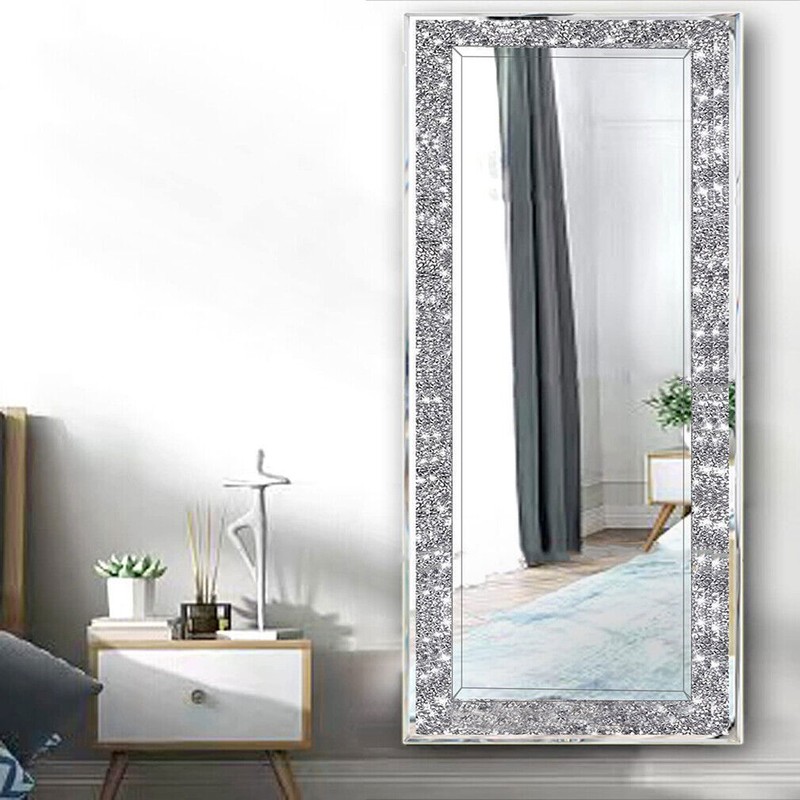 Wall Hanging Rectangle Gorgeous Silver Mirror Crush Crystal Diamond Decor Mirror gallery