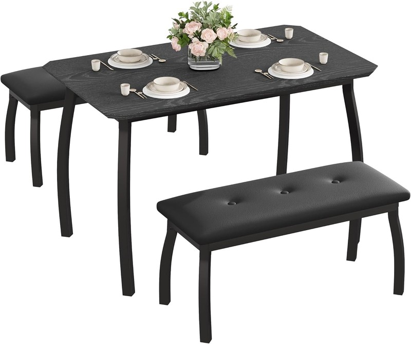 3 Pcs Dining Table Set with 2 Bench, Space Saving Kitchen Dining Room Furniture gallery