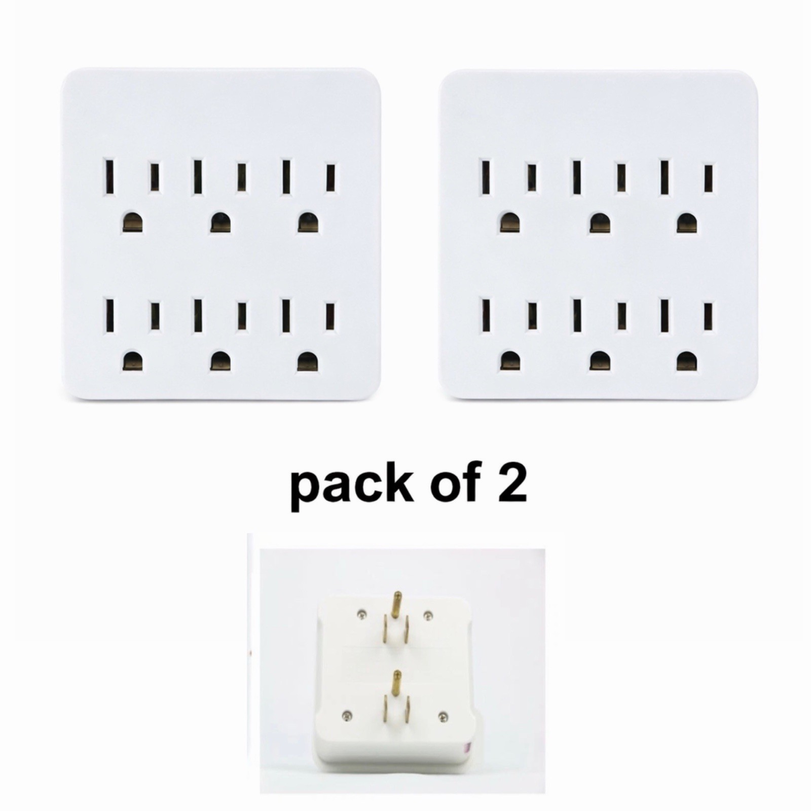 ( 2 pack ) 6 Grounded Outlets Tap Electric Wall Outlet Extender 6 Prong gallery