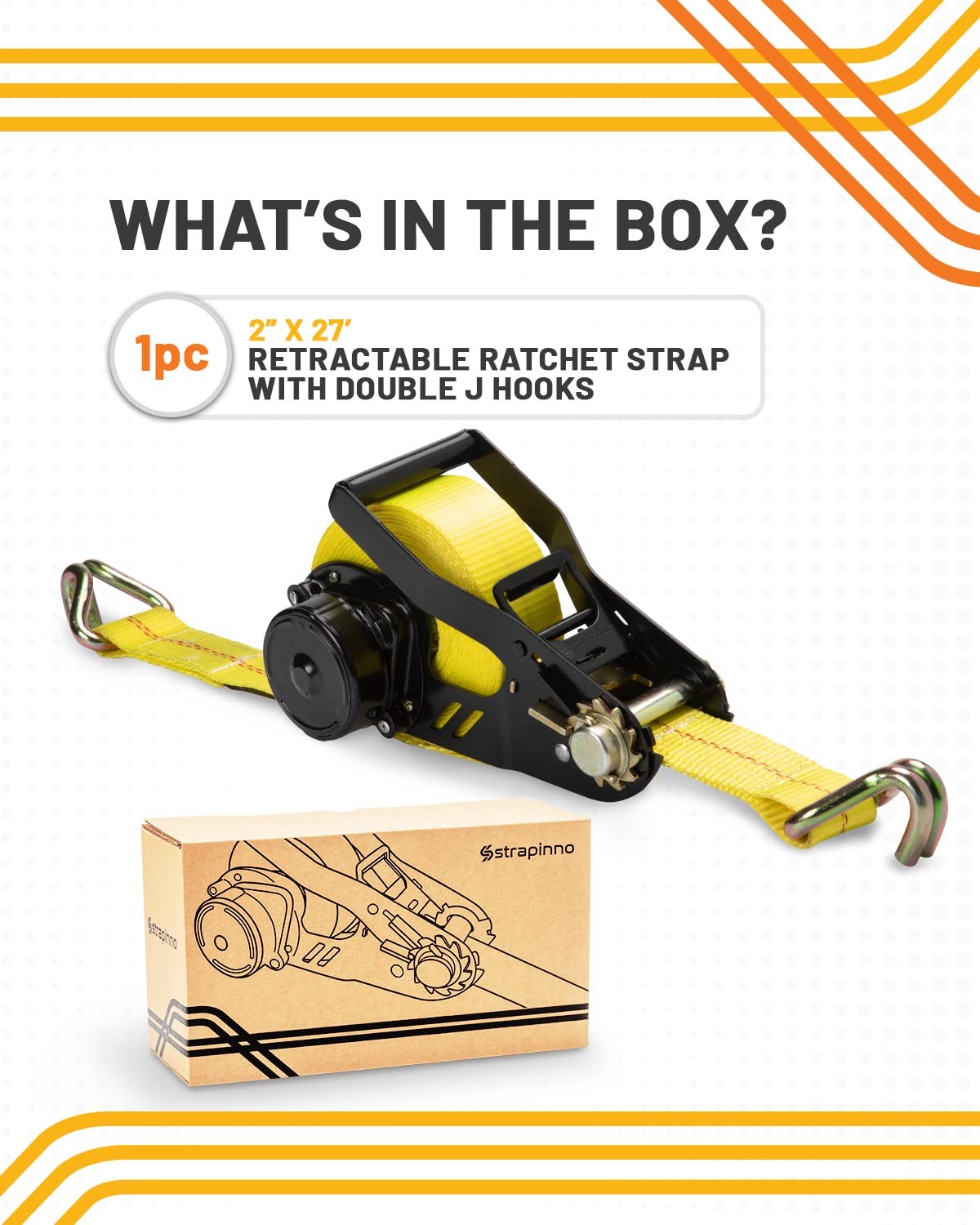 Retractable Ratchet Tie-Down Strap - 2 in x 27 ft Heavy-Duty Strap, 10,000 lb... gallery