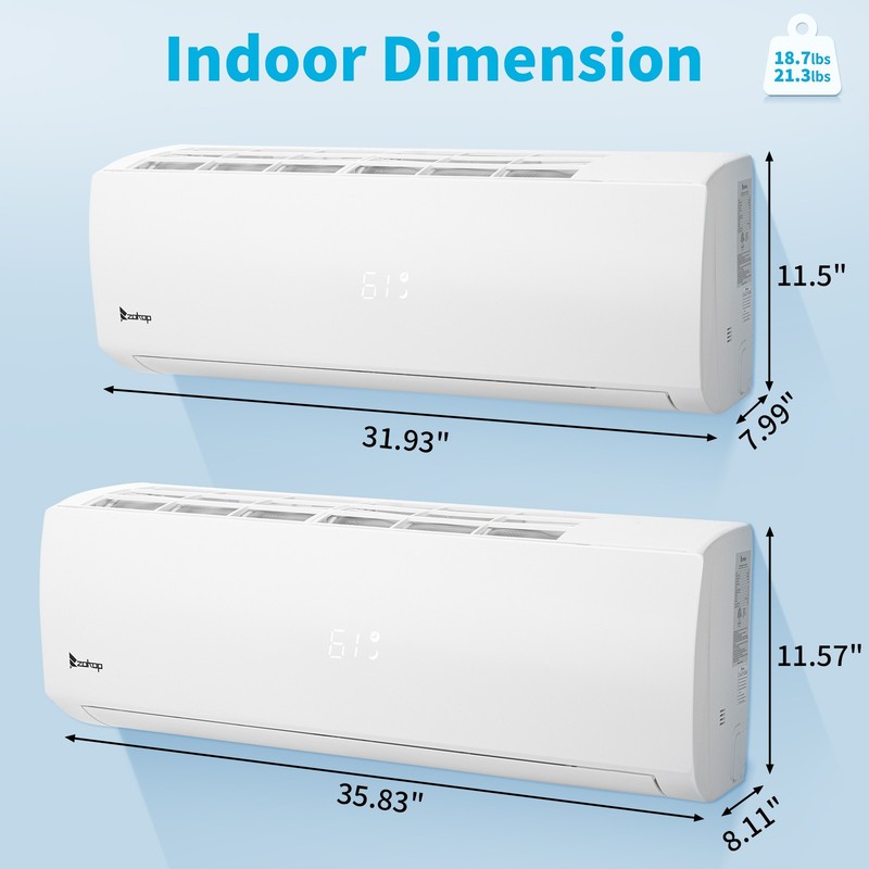 28000 BTU Dual Zone Wifi Mini Split Heat Pump Air Conditioner 12000 +18000 BTU gallery