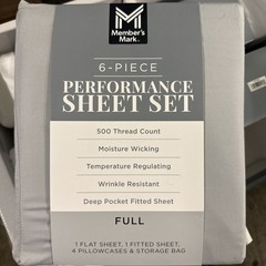 Member’s Mark Performance 500 Thread Count Solid Sheet Set FULL Indigo Gray