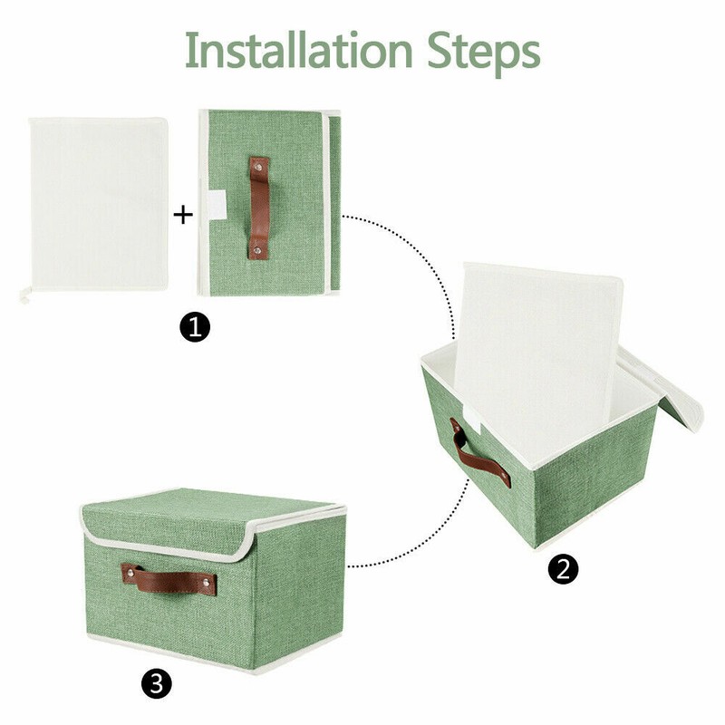 8Pc Collapsible Storage Box With Lid Linen Fabric Foldable Bins Organizer Basket gallery