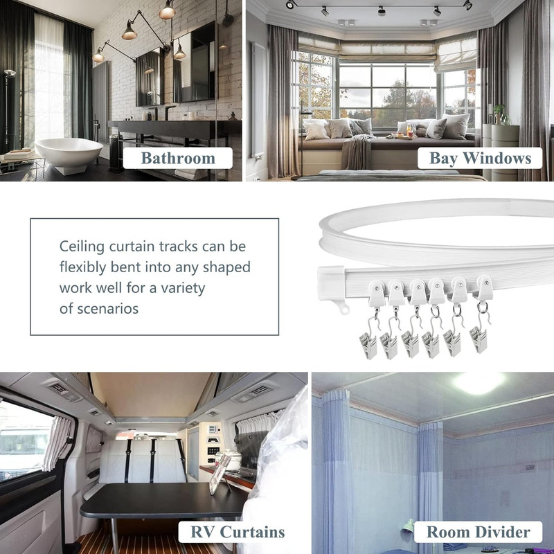 Ceiling Curtain Track, Flexible Bendable Curtain Rail System, 20Ft Wall Mount He gallery