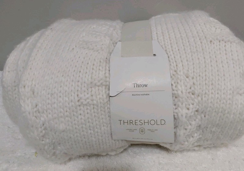 Threshold 50x60in Throw Blanket White Knitted gallery
