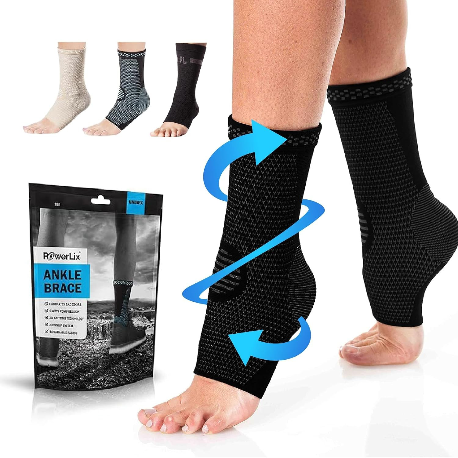 POWERLIX Legs Orthopedic Brace Compression Support Sleeve (Pair) for Swelling, S gallery