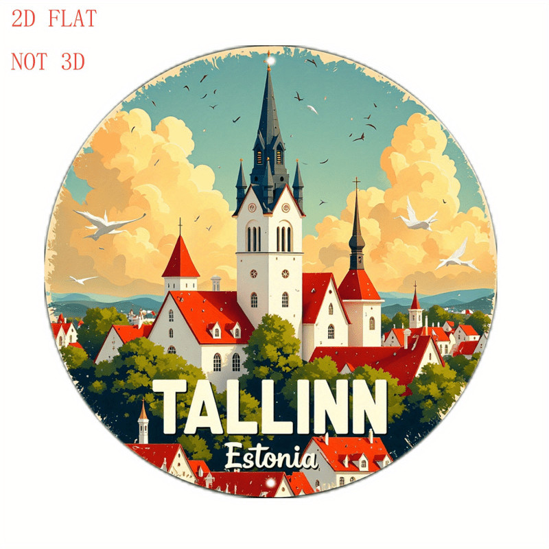 Metal Sign Aluminum 8 Inch Round Funny Estonia Map Vintage European City gallery