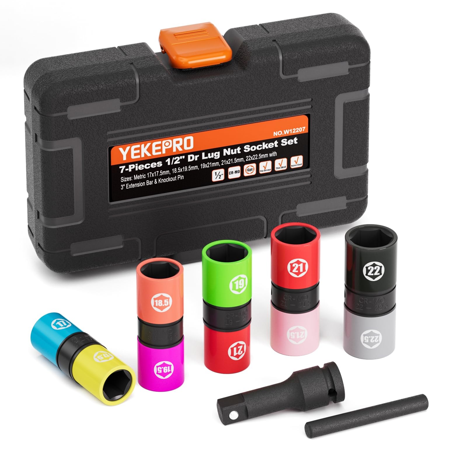 1/2-Inch Drive 7pc Half Size Lug Nut Flip Socket Set, Wheel Protector Impact ... gallery