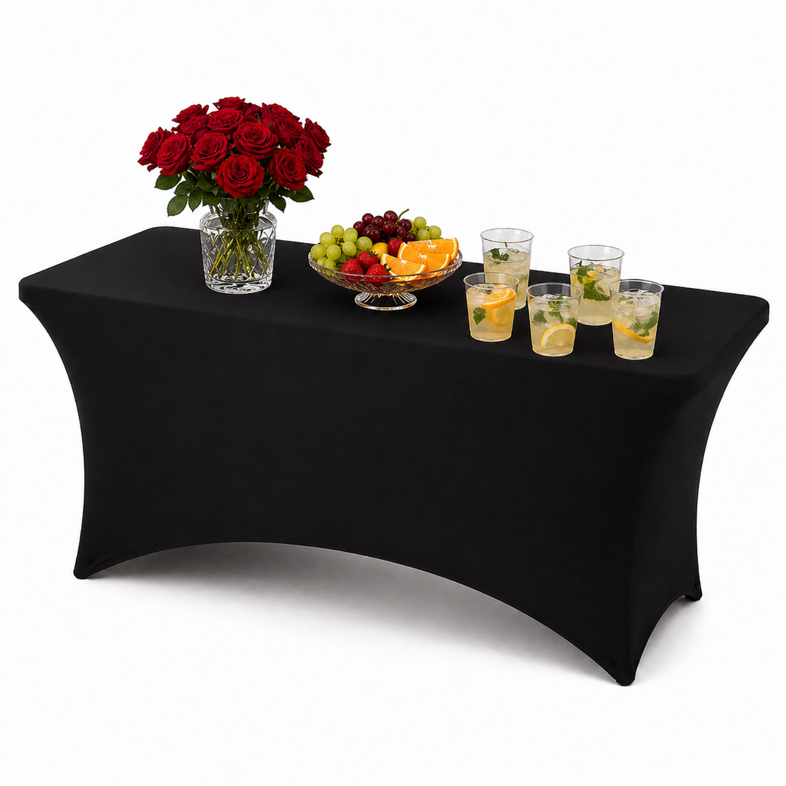 2Pack, 6FT Spandex Table Cover Fitted Rectangular Tablecloth 2PC 6FT Black gallery