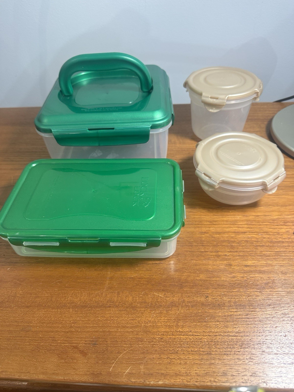 Lock N Lock Set of 4 Nestable Containers, Green And Beige gallery