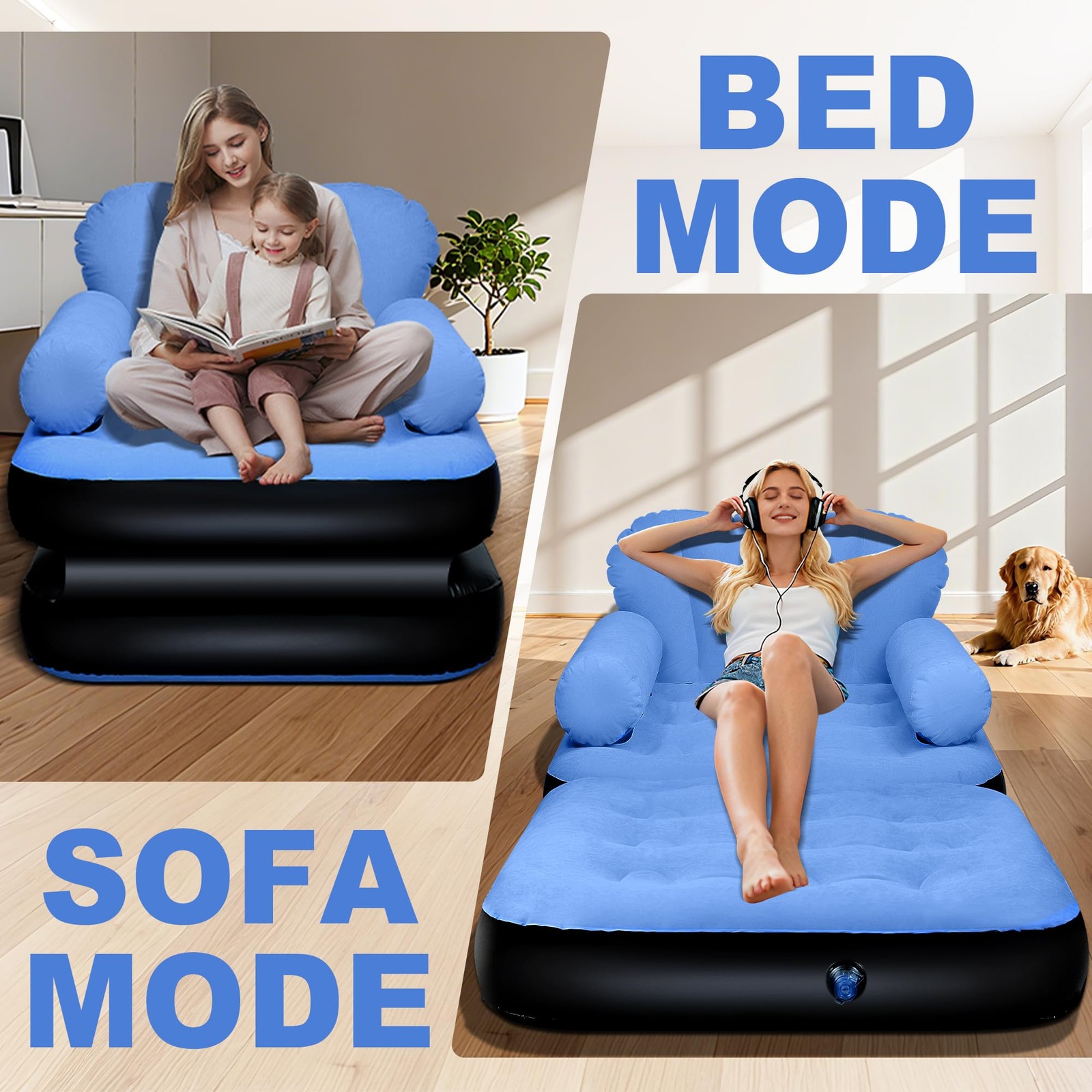 Blow Up Pull Out Couch with Headboard,Inflatable Chair with Flocked Surface,F... gallery