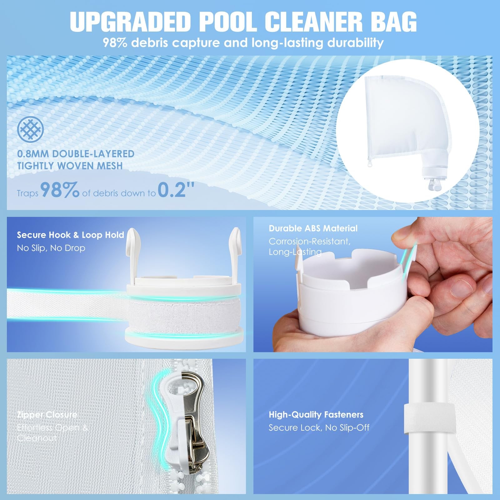 5 Pack Pool Cleaner Bags, Nylon mesh Replacement Bag, Bag White gallery