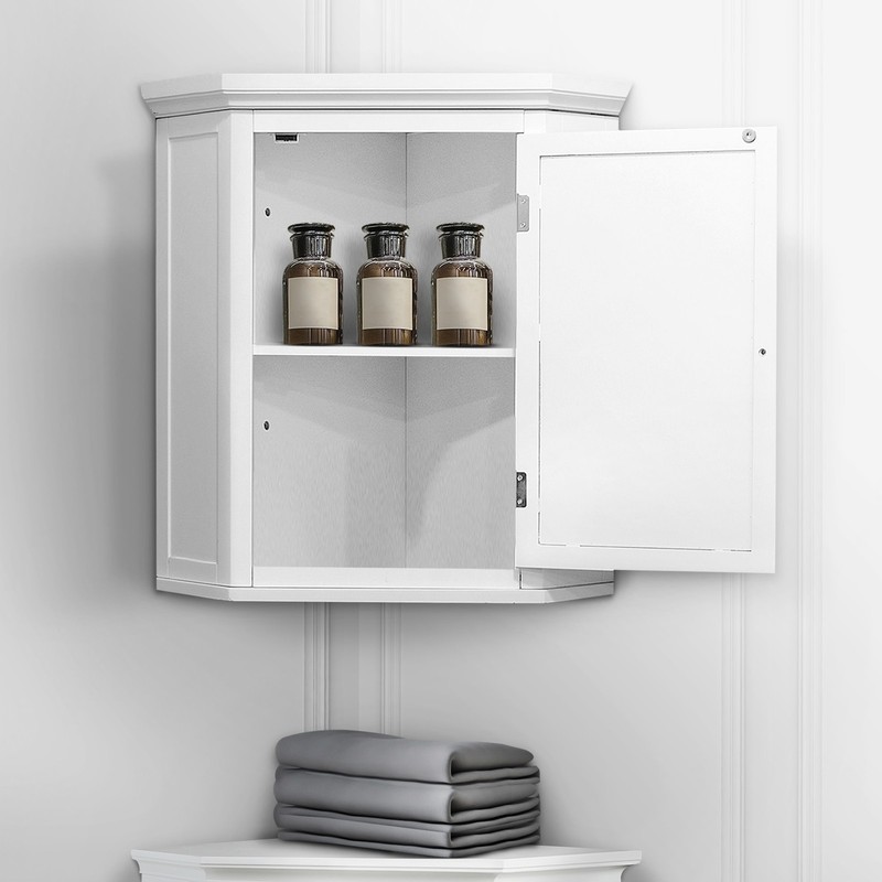 Teamson Home Glancy Removable Corner Wall Cabinet with Adjustable Shelf, White gallery