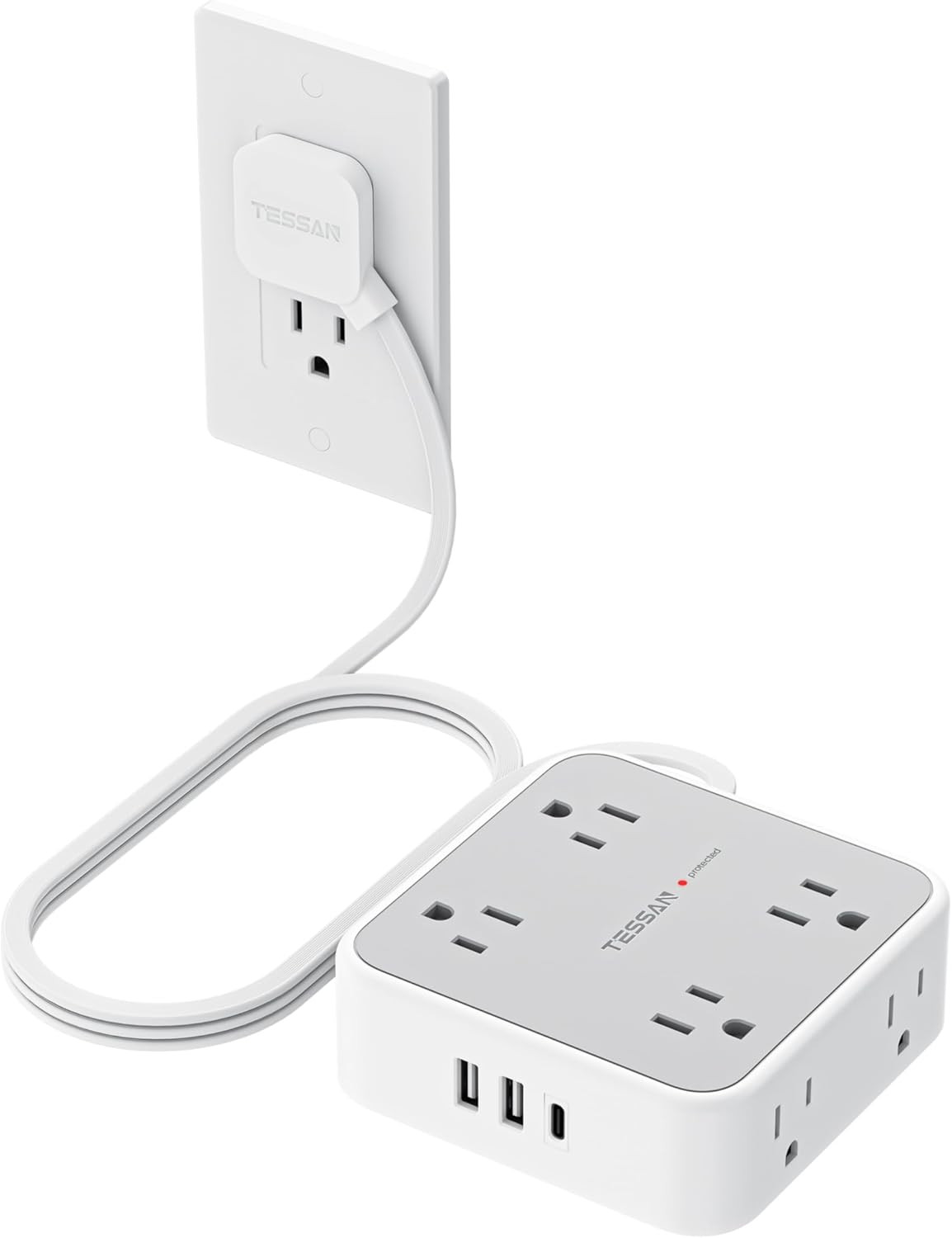 TESSAN Surge Protector Power Strip, 5 Ft Flat Plug Extension Cord with 3 USB (1 gallery