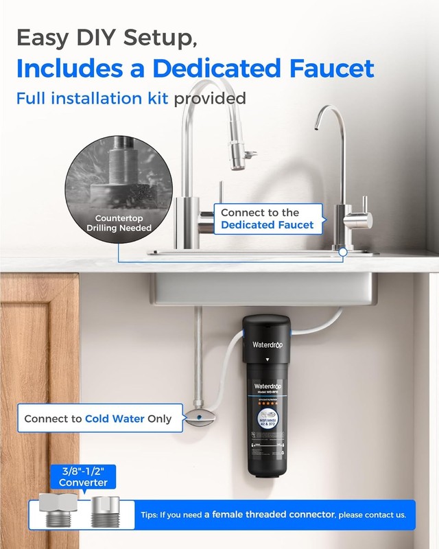 Waterdrop 10UB Under Sink Drinking Water Filtration System, NSF/ANSI 42 gallery