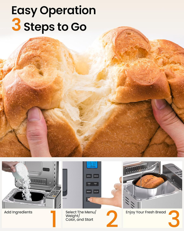 25-In-1 Bread Maker Machine with Automatic Dual Dispenser, 2LB Stainless Steel B gallery