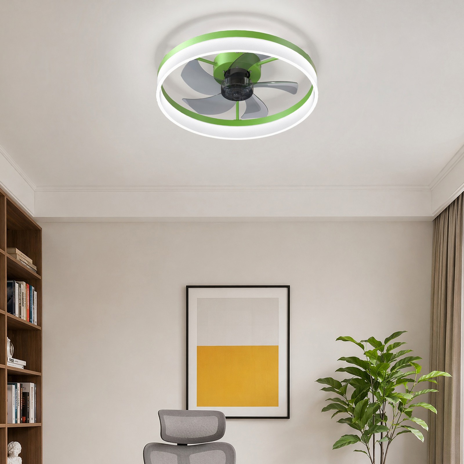20 inch Green Modern LED Ceiling Fan with Light Remote APP Control Flush Mount gallery