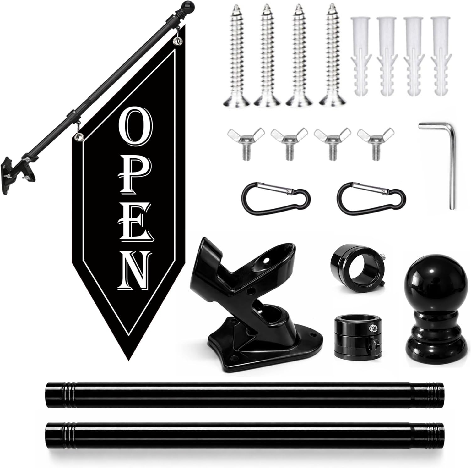 OPEN Flag with Pole Kit, Double-Sided Heavy Duty Hanging Banner Sign with Metal gallery