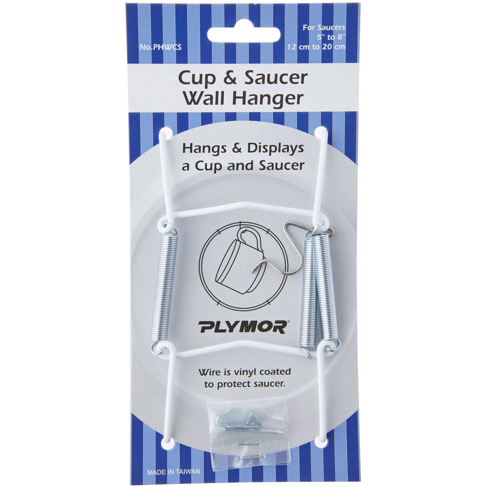 Plymor White Vinyl Finish Wall Mountable Cup & Saucer Hanger, 8"H x 2.75"W x 1"D gallery