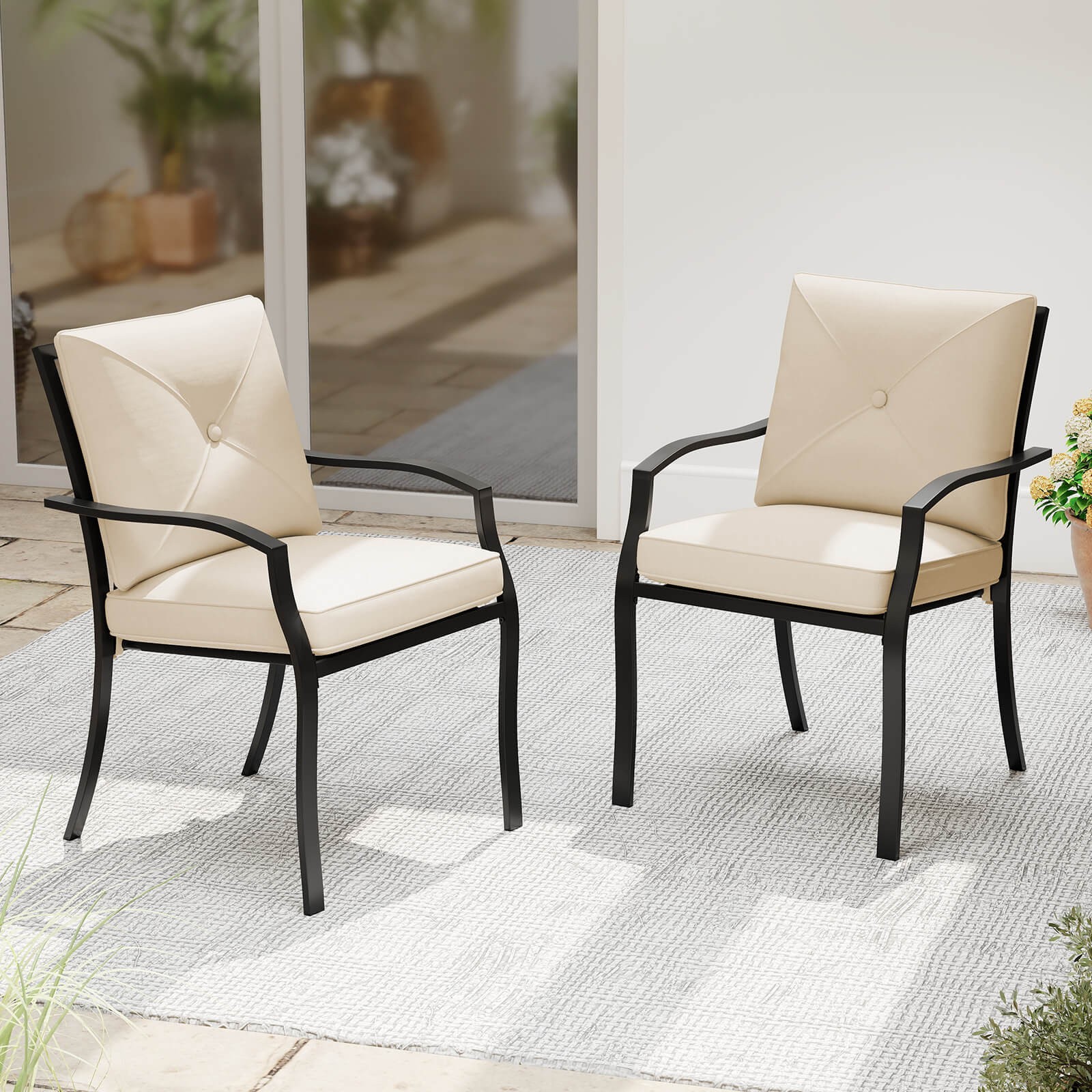 Patiojoy Patio 2PCS Dining Chairs Stackable Removable Cushions Garden Deck gallery