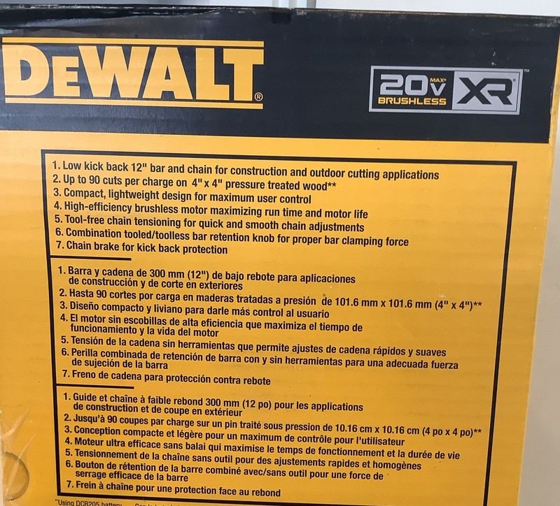 DEWALT 20V MAX XR 12” Brushless Chainsaw Kit DCCS620P1 gallery