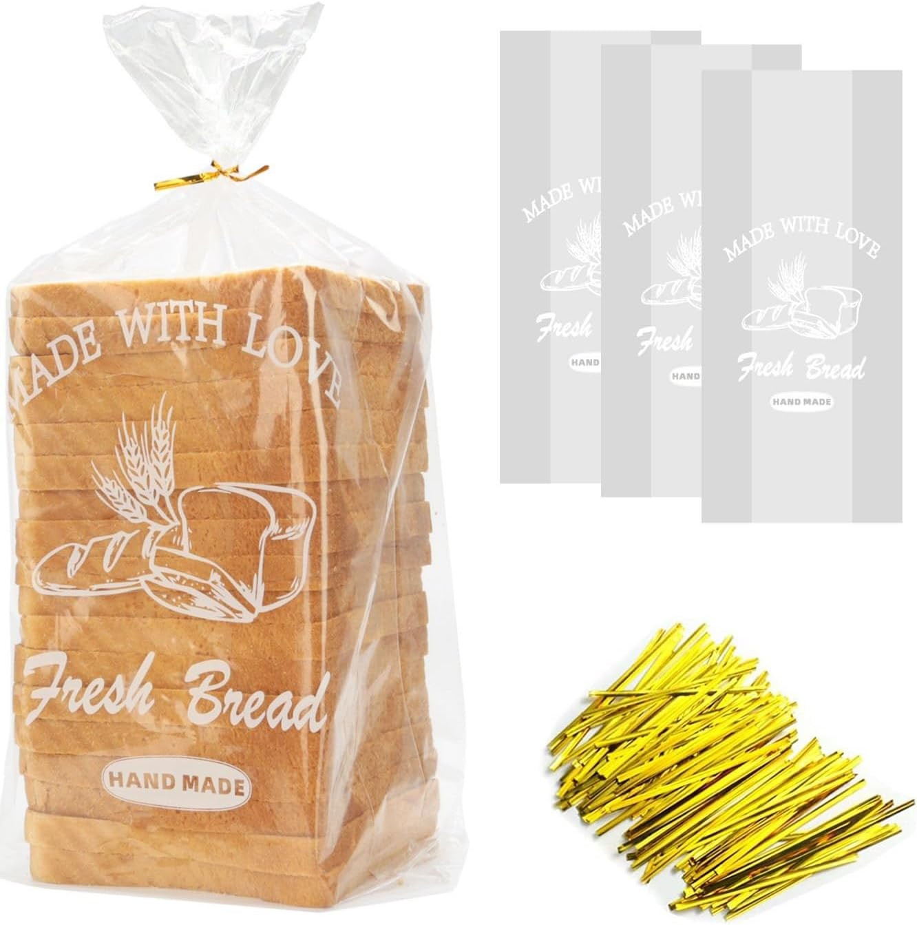Bread Loaf Packing Bags with Ties, Large Bakery Homemade Bread Plastic Bags, 8” gallery
