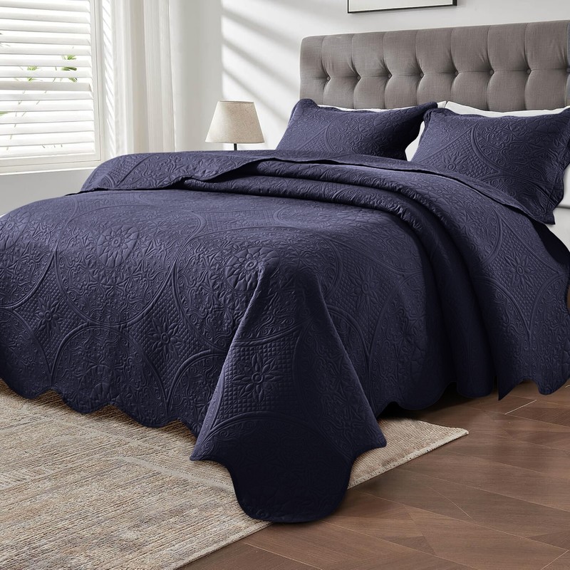 QUILTED BEDSPREAD BED THROW EMBOSSED COVERLET BEDDING SET WITH PILLOW SHAMS US gallery