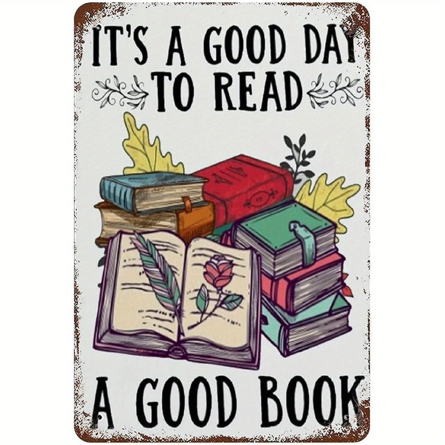 It's A Good Day To Read Book Stack Metal Sign Retro Reading Nook Hanging Decor gallery