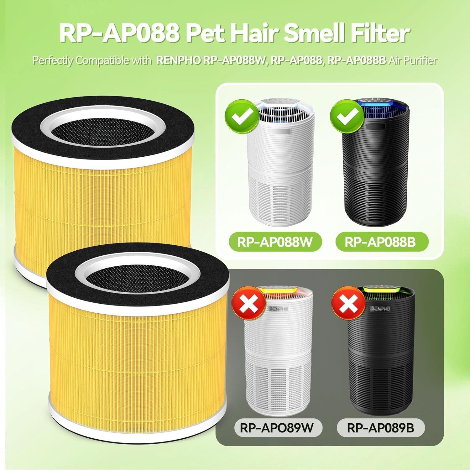 RENPHO RP-AP088 HEPA Filter Replacement 5-Stage Pet Care 2-Pack gallery
