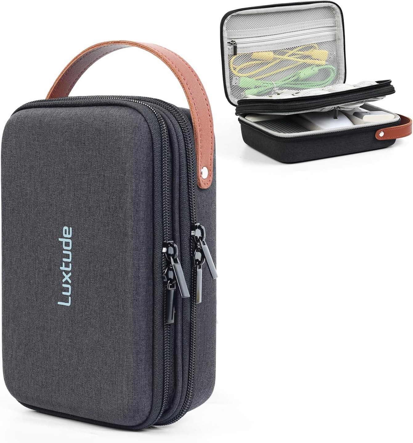 Double-Layer Hard Shell Electronics & Charger Travel Organizer Case (Black) gallery
