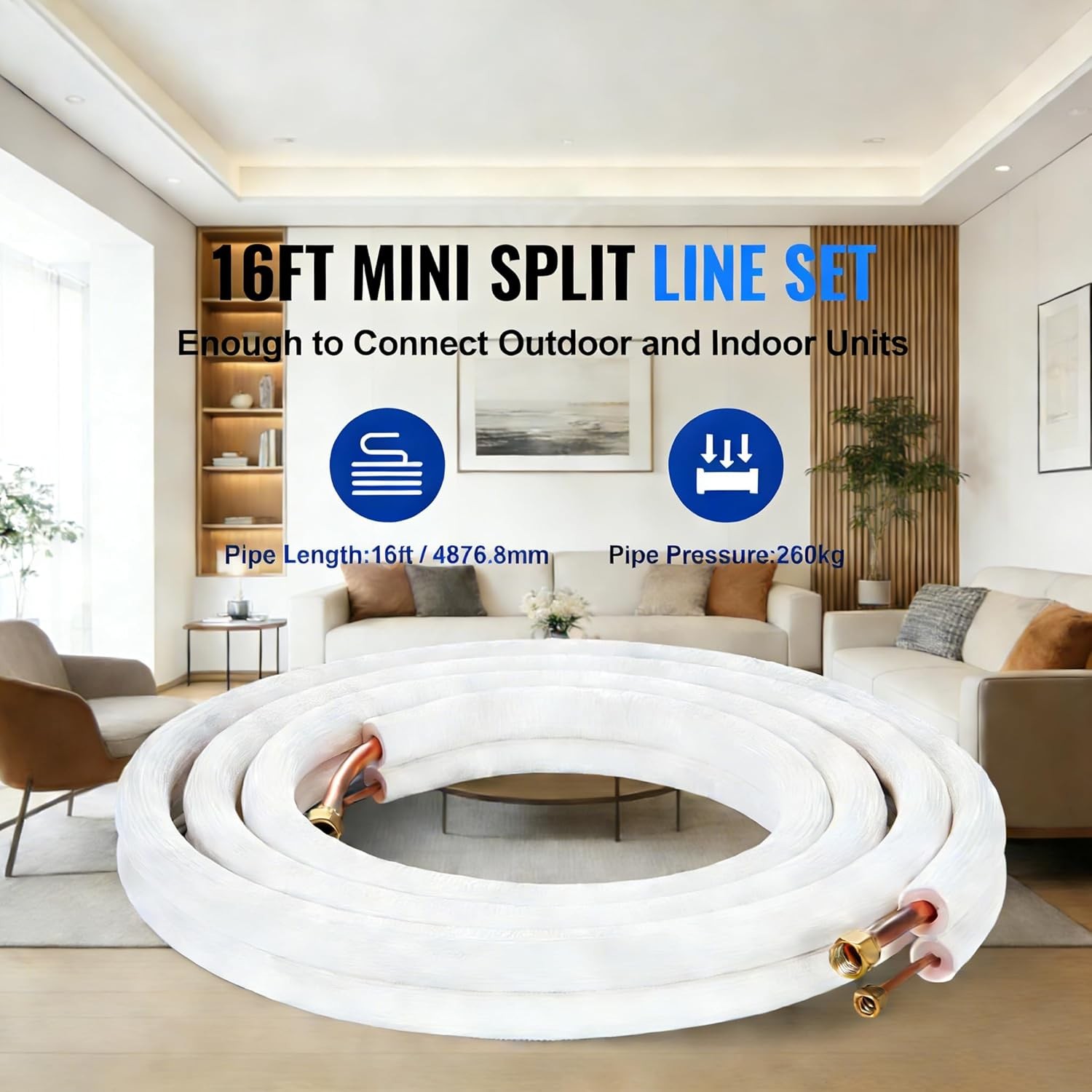 Mini Split Line Set 1/4"x1/2" x16 ft Copper Tubing for AC Heat Pump HVAC Systems gallery