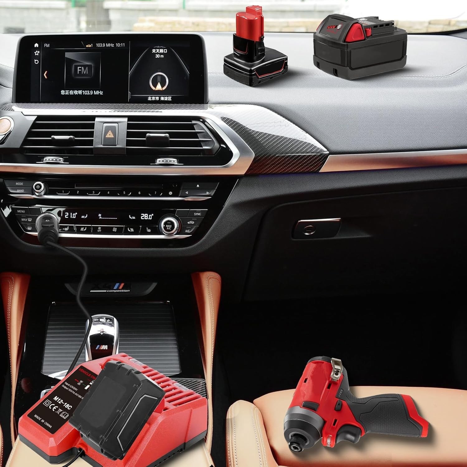 for M12 & M18 Multi Voltage Car Charger Milwaukee 12V-18V Lithium Red gallery
