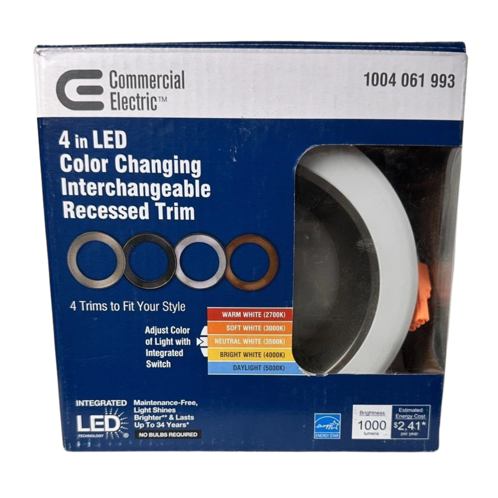 Commercial Electric 4 in. Adjustable LED Recessed Light Trim with 4 Trim Colors gallery