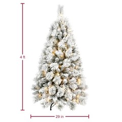 4-9 FT Prelit Snow Flocked Artificial Christmas Tree With Warm White Light Winte