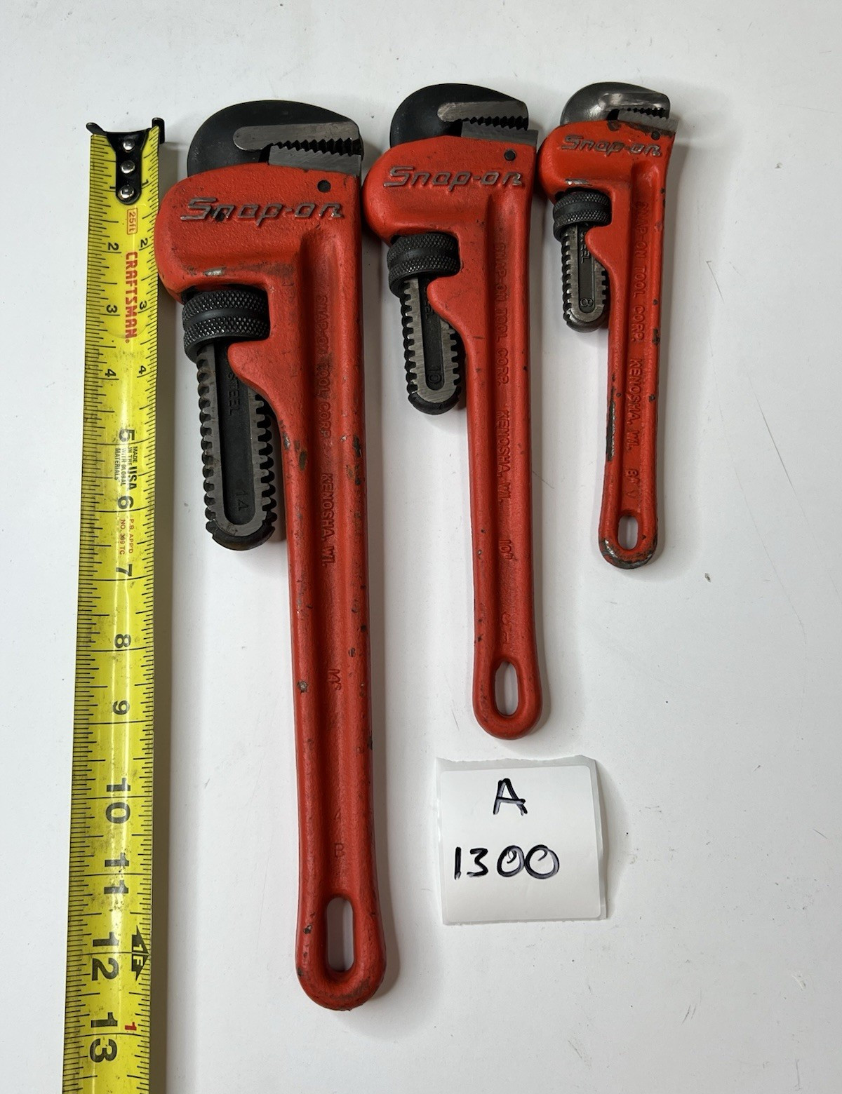 Snap-on A 1300 Pipe Wrench Set 14 in Adjustable Serrated Jaw Red/Black 3pc gallery
