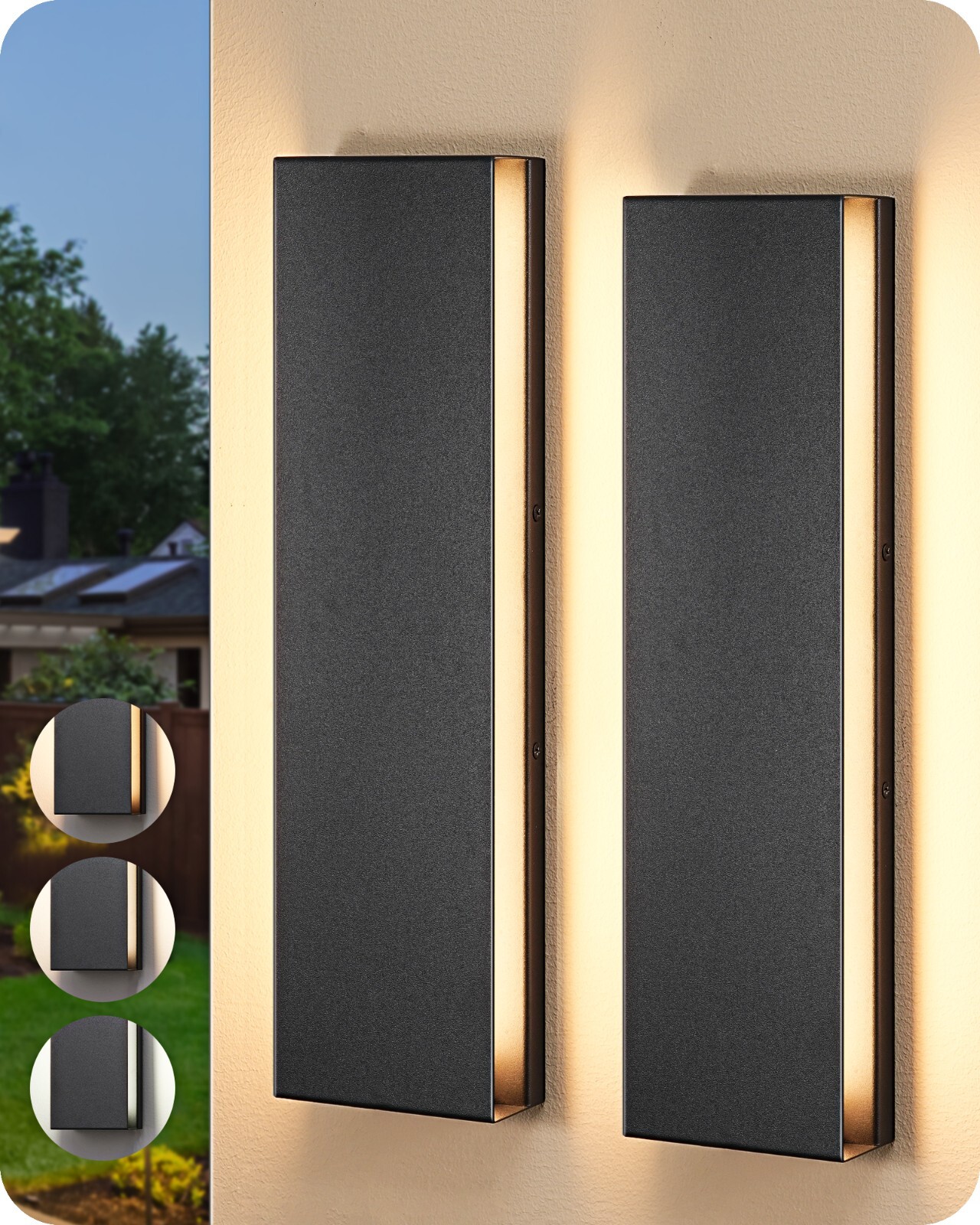 EDISHINE 2 Pack LED Outdoor Wall Lights Dimmable, 3CCT Black Exterior Light 15.7 gallery