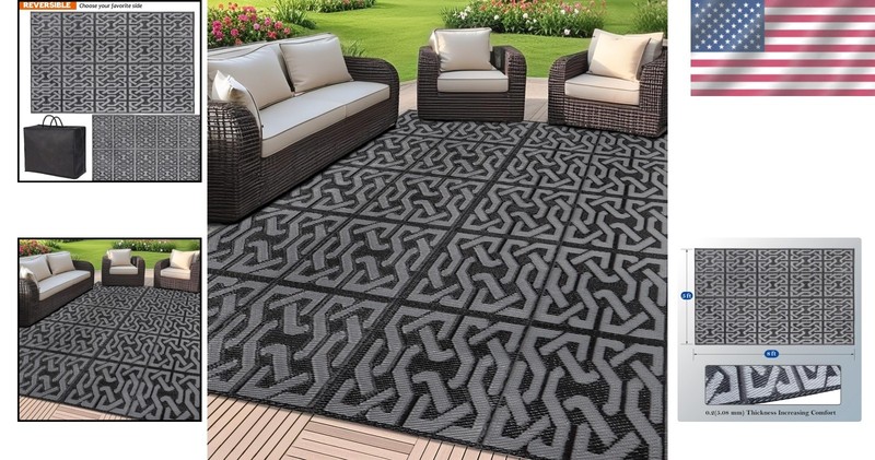 Durable Black & Grey Reversible Plastic Mat - Perfect for Beach & RV Adventures gallery